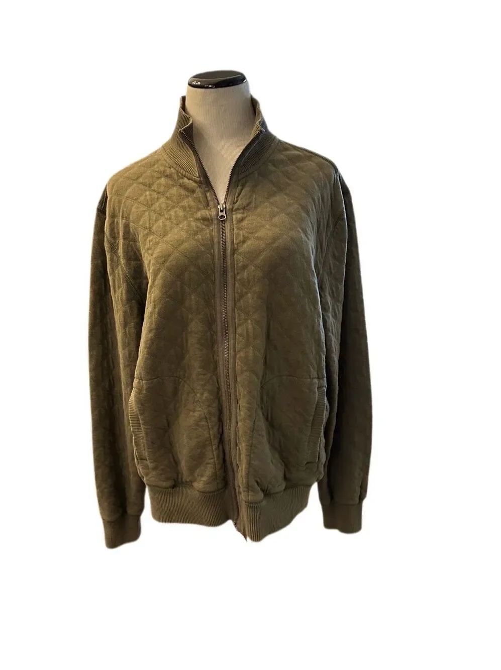 Vintage Y2K Lucky Brand Army Green Quilted Bomber Style Jacket Sz L